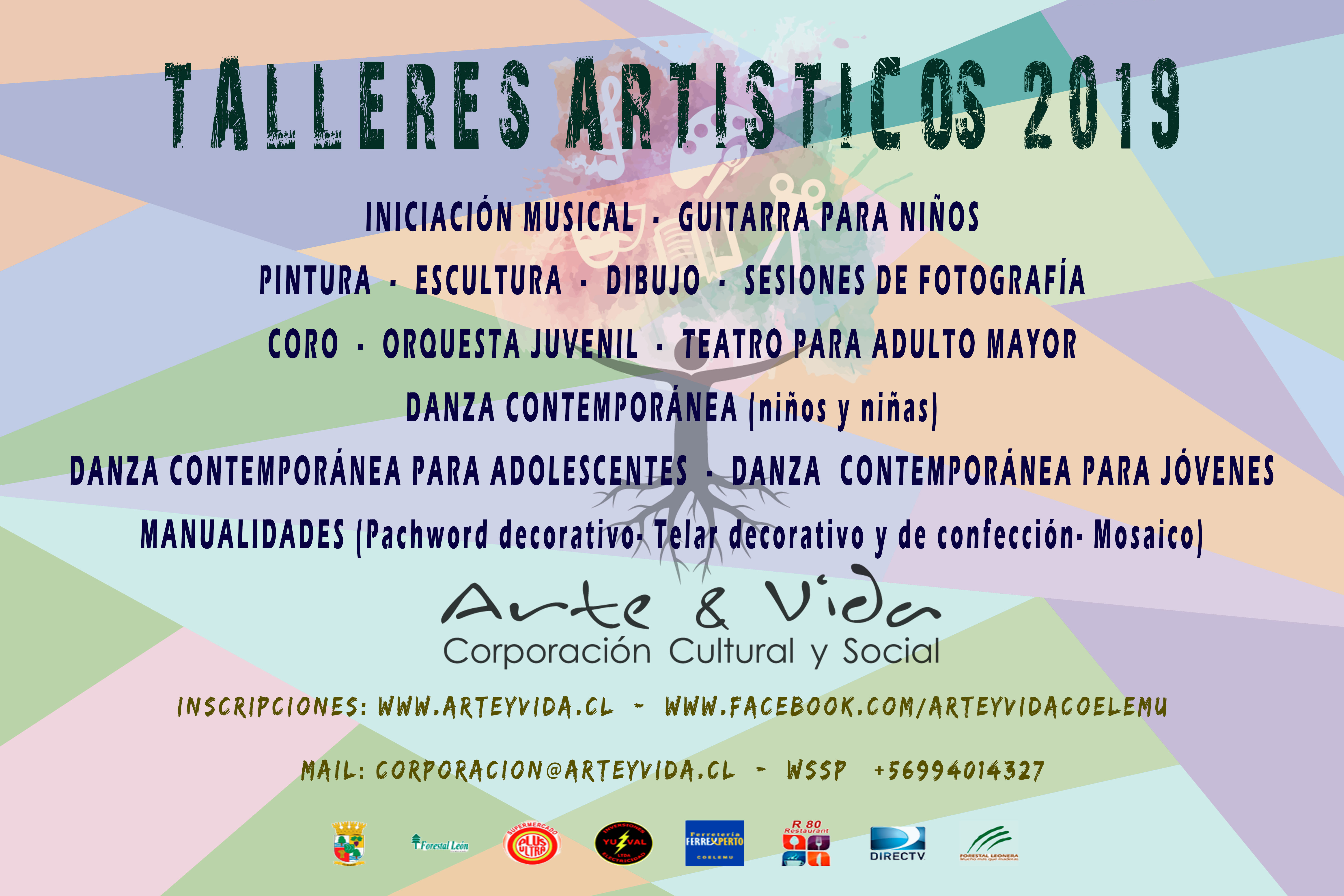 CORPORACIÓN ARTE Y VIDA ABRE INSCRIPCIONES  PARA  TALLERES ARTÍSTICOS 2019 EN COELEMU